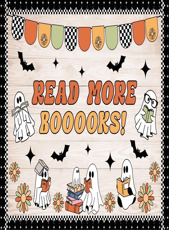 Whaline 79 Pcs Halloween Ghost Bulletin Board Decoration Boho Reading Ghost Bats Read More Booooks Paper Cutouts with 200 Pcs Glue Points for Halloween Holiday Party Classroom Office Chalkboard Wall - Image 1