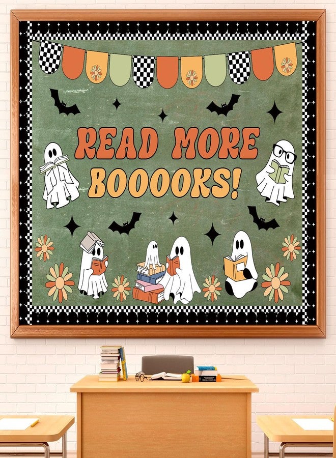 Whaline 79 Pcs Halloween Ghost Bulletin Board Decoration Boho Reading Ghost Bats Read More Booooks Paper Cutouts with 200 Pcs Glue Points for Halloween Holiday Party Classroom Office Chalkboard Wall - Image 5