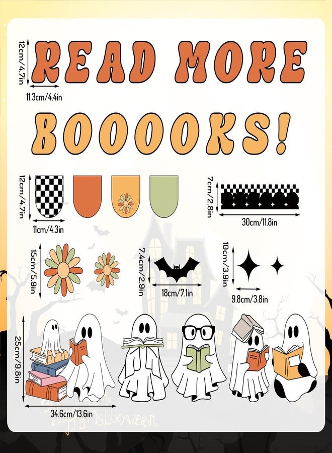 Whaline 79 Pcs Halloween Ghost Bulletin Board Decoration Boho Reading Ghost Bats Read More Booooks Paper Cutouts with 200 Pcs Glue Points for Halloween Holiday Party Classroom Office Chalkboard Wall - Image 2