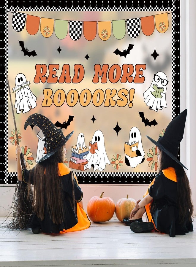 Whaline 79 Pcs Halloween Ghost Bulletin Board Decoration Boho Reading Ghost Bats Read More Booooks Paper Cutouts with 200 Pcs Glue Points for Halloween Holiday Party Classroom Office Chalkboard Wall - Image 4