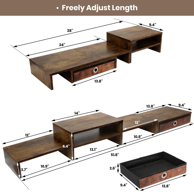 Caredear Monitor Riser for 3 Monitors, Dual Monitor Stand for Desk, Triple Monitor Stand with Drawer, Dual Monitor Stand with Storage, Extra Long Triple Monitor Riser up to 52", Angle Adjustable - Image 2
