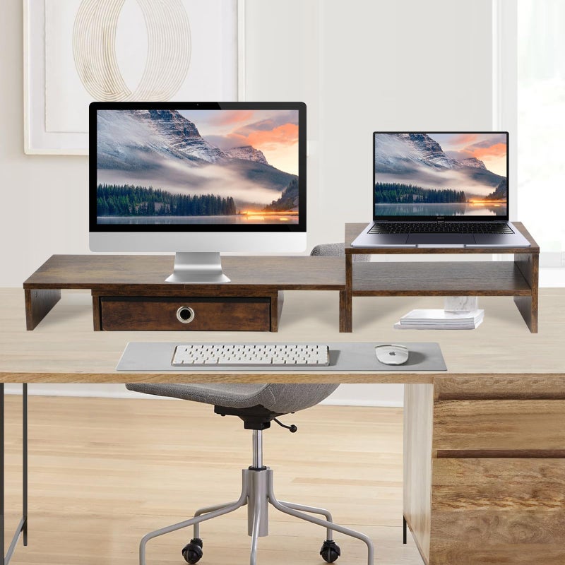 Caredear Monitor Riser for 3 Monitors, Dual Monitor Stand for Desk, Triple Monitor Stand with Drawer, Dual Monitor Stand with Storage, Extra Long Triple Monitor Riser up to 52", Angle Adjustable - Image 4