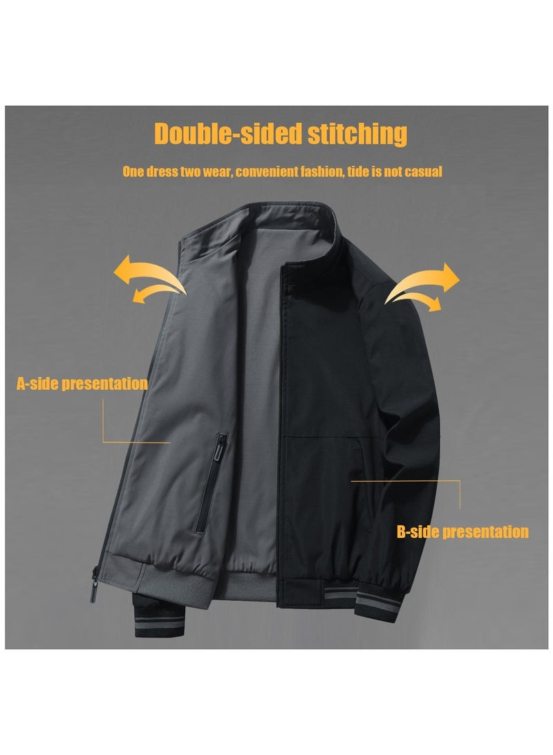 NIBEMINENT Men’s Reversible Jacket Men's Pilot Baseball Uniform Reversible Wearable Loose Padded Men's Motorcycle Jacket Men's Jacket Fashion Casual Men's Clothing  - Image 4