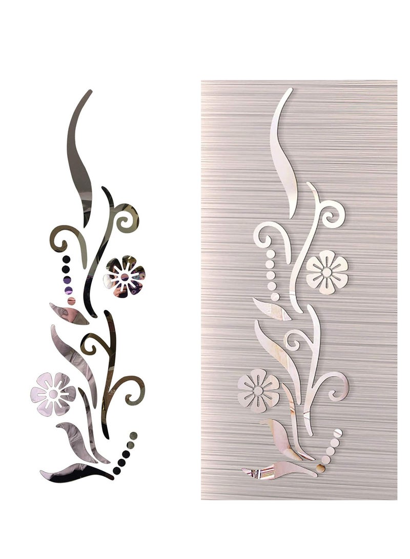 Barakah 3D Flower Mirror Wall Decoration, Petal Crystal Mirror Stereoscopic Wall Sticker for Bedroom Living Room Sofa Tv Wall Background, Removable Acrylic Art Mural for Home Decoration, Silver - Image 1