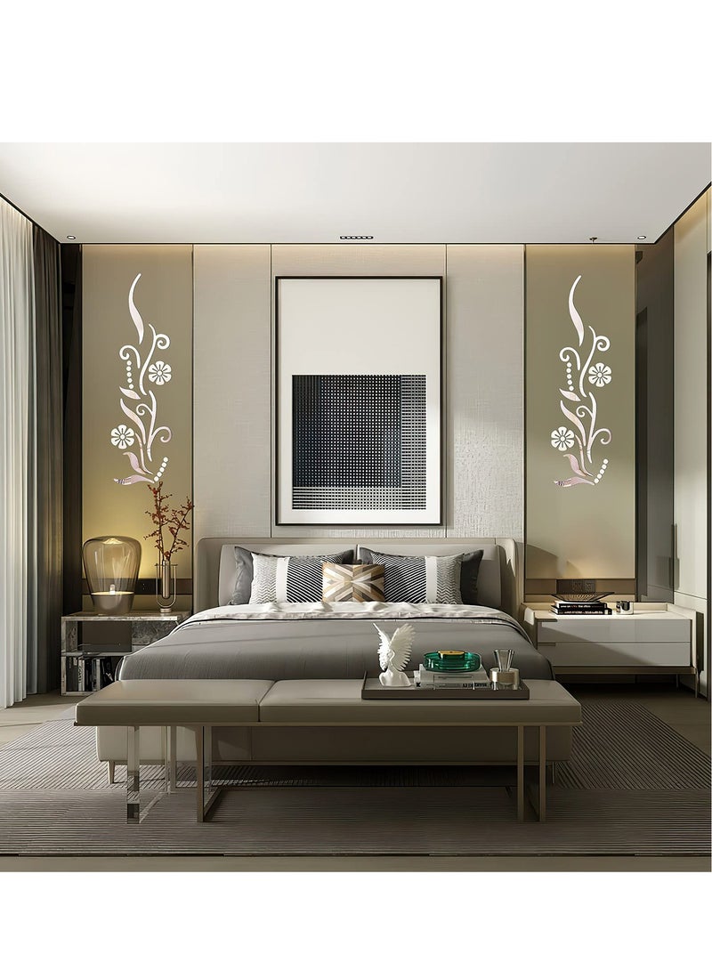 Barakah 3D Flower Mirror Wall Decoration, Petal Crystal Mirror Stereoscopic Wall Sticker for Bedroom Living Room Sofa Tv Wall Background, Removable Acrylic Art Mural for Home Decoration, Silver - Image 3