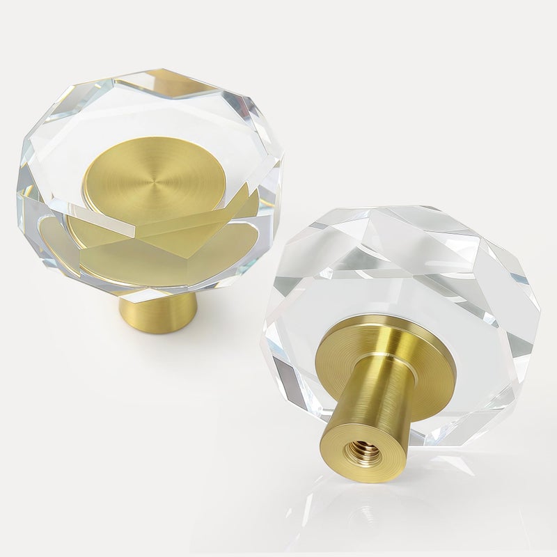 CEYMIO 4 Pack Gold Crystal Cabinet Knobs 114 Inch Glass Drawer Pulls and Brass Handles for KitchenDressers Closets and Bathroom Hardware