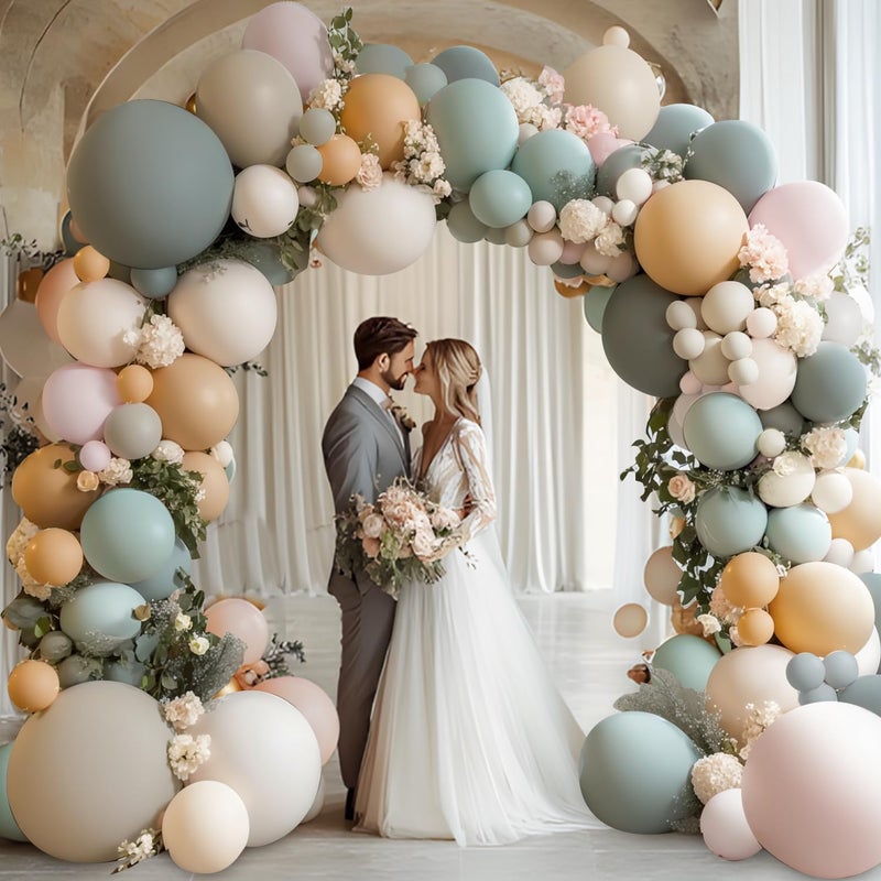 Blocesa Dusty Green Nude Pink Balloons Arch Kit, Double Stuffed Pastel Balloon Arch Dark Light Green Pink Nude Cream White Sand Tan Balloons for St. Patrick's Day Wedding Birthday Party Woodland Decorations - Image 5
