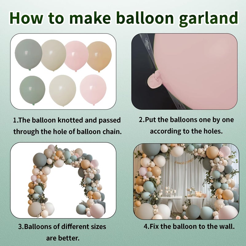 Blocesa Dusty Green Nude Pink Balloons Arch Kit, Double Stuffed Pastel Balloon Arch Dark Light Green Pink Nude Cream White Sand Tan Balloons for St. Patrick's Day Wedding Birthday Party Woodland Decorations - Image 3