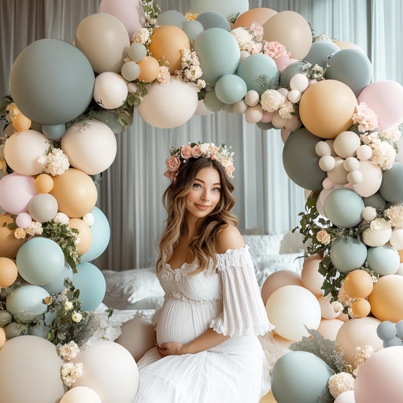 Blocesa Dusty Green Nude Pink Balloons Arch Kit, Double Stuffed Pastel Balloon Arch Dark Light Green Pink Nude Cream White Sand Tan Balloons for St. Patrick's Day Wedding Birthday Party Woodland Decorations - Image 4