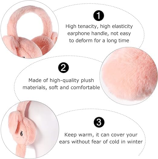 THE DDS STORE Women Kids Warm Plush Earmuffs Funny Bunny Ear Muffs with Moving Ears Cute Windproof Ear Warmer Toys Gift (Pink) - Image 2