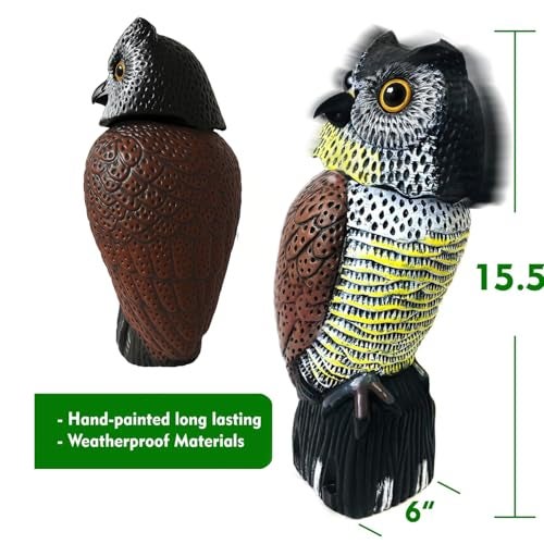 GiftExpress 16" Large Owl Decoy with Rotating Head – Realistic Garden Statue Bird & Squirrel Deterrent, Life-Size Predator Scarecrow for Outdoor Yard & Garden Protection - Image 3