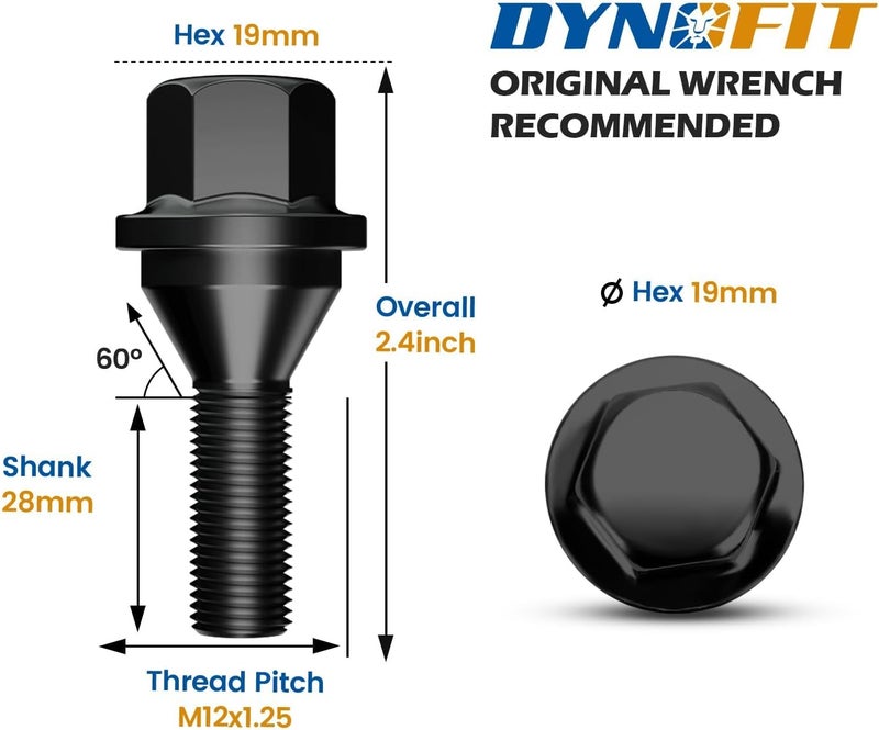 AUTOKAY dynofit 12x1.25 OEM/Stock Wheel Lug Bolts, 20pcs ET 19mm Hex 28mm Shank - Image 2