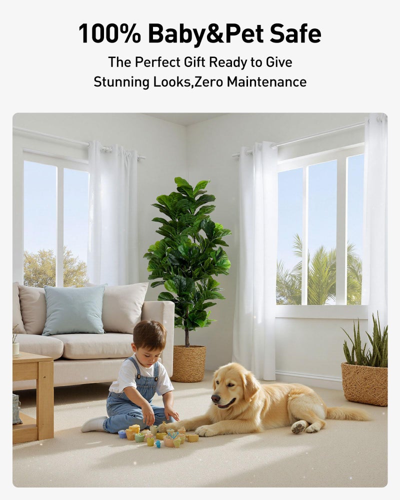 FLOWORLD Fiddle Leaf Fig Tree 6ft Tall Artificial Tree in Plastic Pot Fake Ficus Lyrata Plants with 184 Decorative Fiddle Leaves Faux Fig Trees for Home Office Living Room Decor Indoor Outdoor - Image 4
