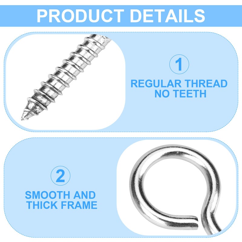 Aovchei 304 Stainless Steel Eye Screws - 9 Pcs 2.5"" Heavy Duty Screw Hooks  Rust-Resistant Self Tapping For Wood  Cables & Artwork Hanging (Indoor/Outdoor) - Image 5