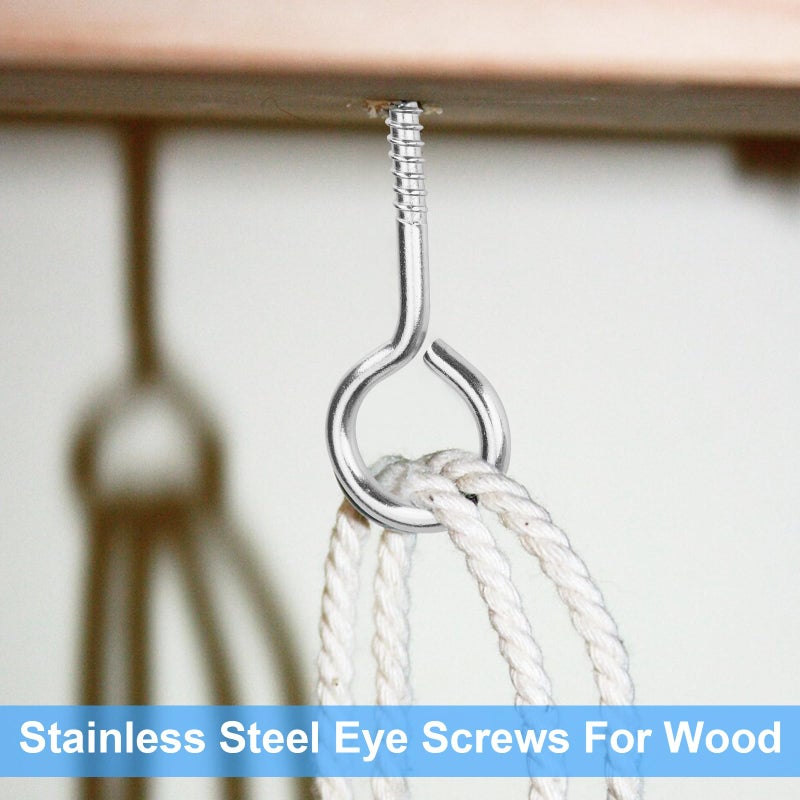Aovchei 304 Stainless Steel Eye Screws - 9 Pcs 2.5"" Heavy Duty Screw Hooks  Rust-Resistant Self Tapping For Wood  Cables & Artwork Hanging (Indoor/Outdoor) - Image 2