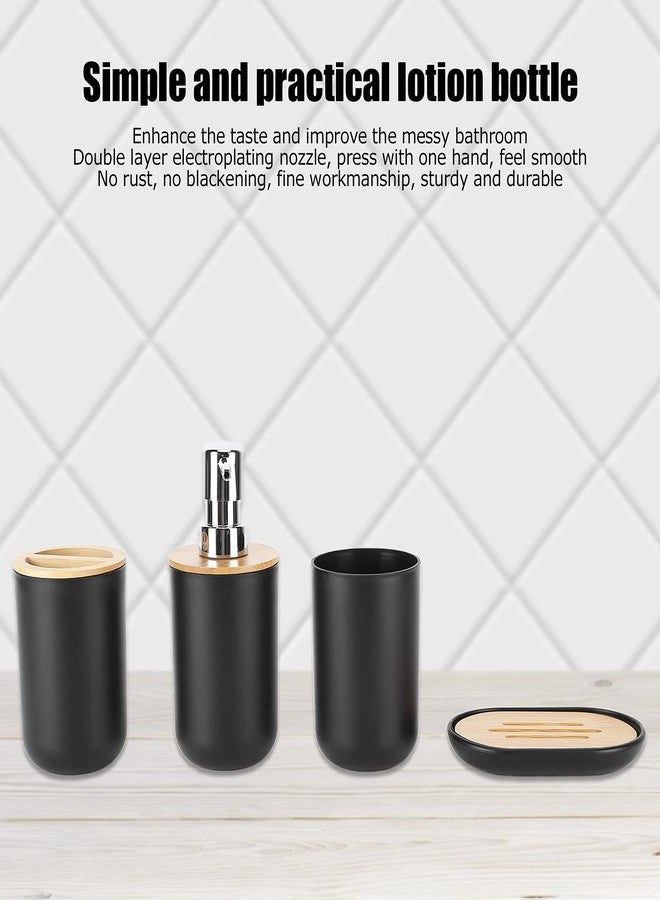 EBTOOLS Set of 4 Complete Bathroom Accessories, Bathroom Set with Toothbrush Holder, Dish, Lotion Dispenser and Cup, in Plastic + Bamboo(Black) - Image 2