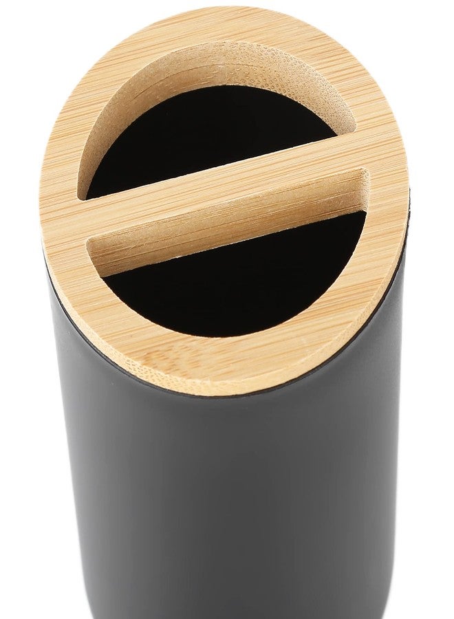 EBTOOLS Set of 4 Complete Bathroom Accessories, Bathroom Set with Toothbrush Holder, Dish, Lotion Dispenser and Cup, in Plastic + Bamboo(Black) - Image 5