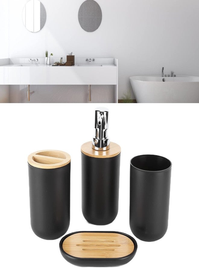 EBTOOLS Set of 4 Complete Bathroom Accessories, Bathroom Set with Toothbrush Holder, Dish, Lotion Dispenser and Cup, in Plastic + Bamboo(Black) - Image 3