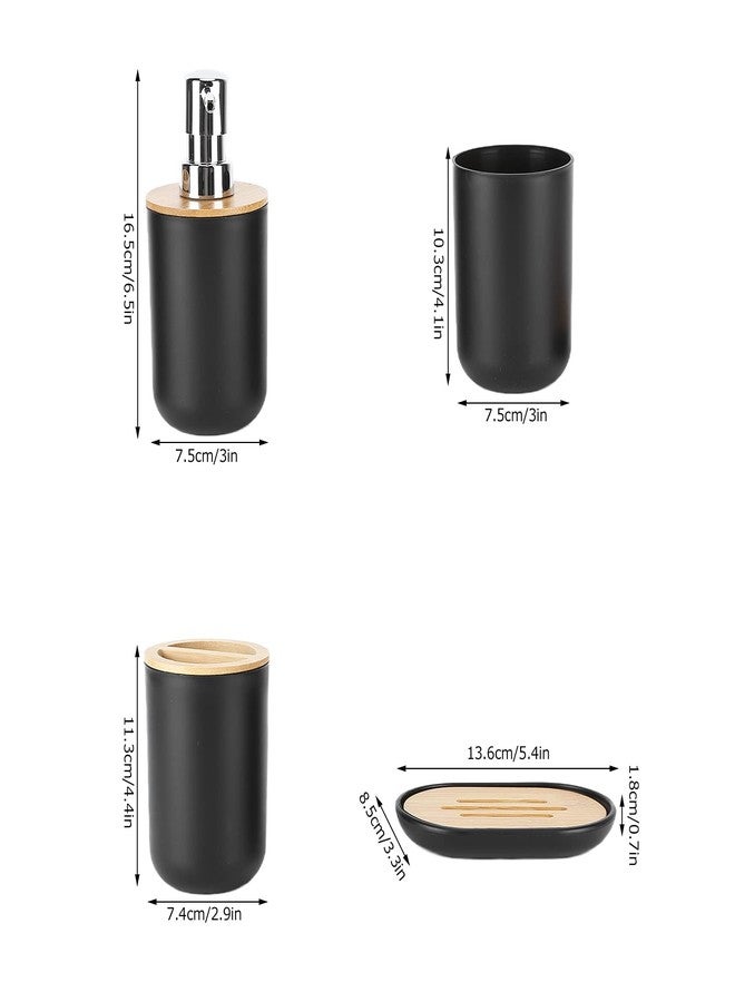 EBTOOLS Set of 4 Complete Bathroom Accessories, Bathroom Set with Toothbrush Holder, Dish, Lotion Dispenser and Cup, in Plastic + Bamboo(Black) - Image 4