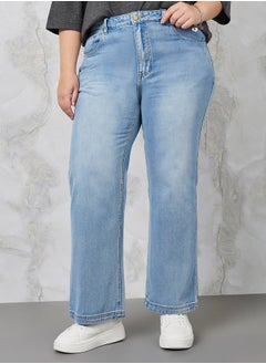 Stone Wash Wide Leg Jeans