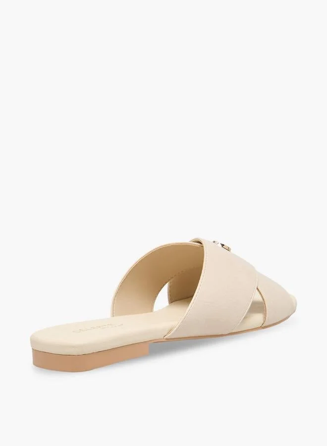 Celeste IVORY Women Cross Strap Slide Sandals for Women | Best Price UAE