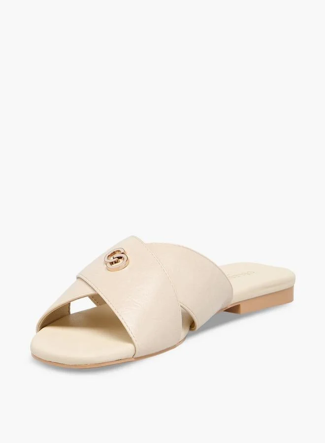 Celeste IVORY Women Cross Strap Slide Sandals for Women | Best Price UAE