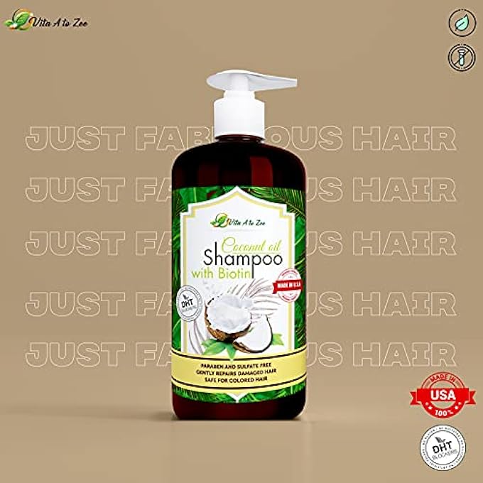 Vita A to Zee COCONUT OIL SHAMPOO WITH BIOTIN, ALOE VERA (16.9 FL OZ)  HAIR REGROWTH SHAMPOO FOR DRY, FRIZZY OR COARSE HAIR  MOISTURIZING, HYDRATING, FLYAWAY TAMING & ANTI FRIZZ HAIR & SCALP CARE - Image 3