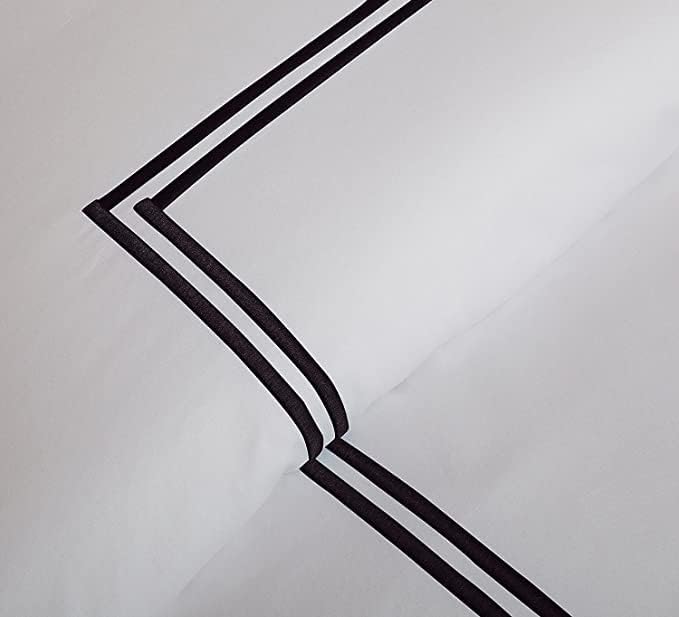BedDecor 400 Thread Count Egyptian Cotton Duvet Cover Set, Soft Breathable Bedding with 2-Stripe Embroidery, Zipper Closure & Corner Ties, Twin, Black - Image 4