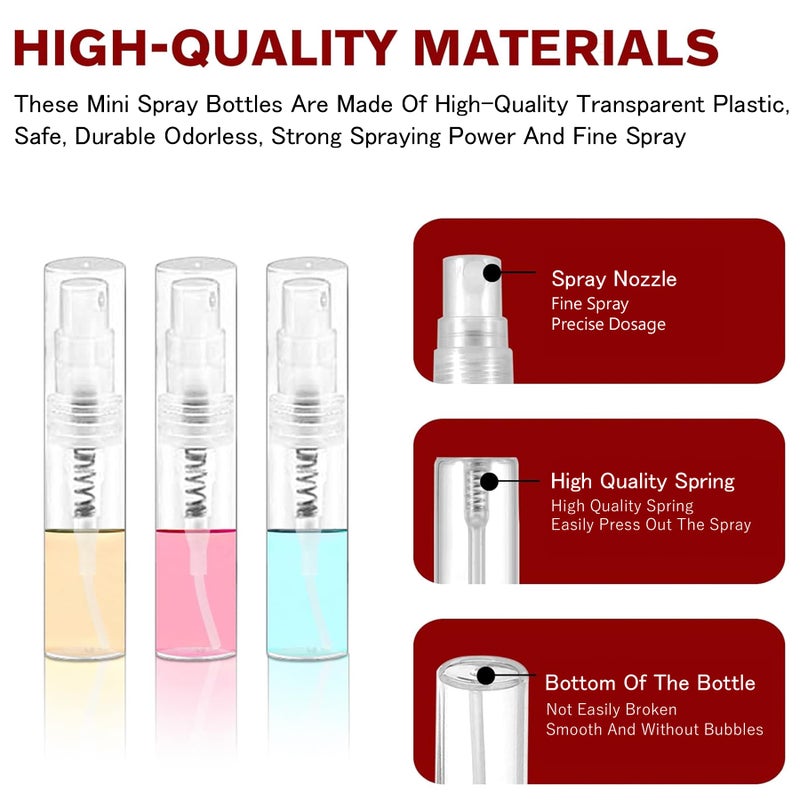 Csdtylh Mini Spray Bottle, Clear Plastic Empty Sample Containers, Fine Mist Perfume Travel Refillable Spray Bottle Perfume Atomizer Small Portable Bottle for Cleaning, Travel, Essential Oils(120, 2ml) - Image 3
