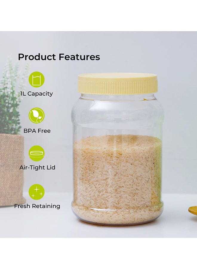 Royalford Round Air-Tight PET Jar, 1000ml Plastic Container, RF11097 Keeps Your Food Fresh Portable and Lightweight Healthier Choice BPA and Odour Free Leak-Proof Assorted Color Caps - Image 2