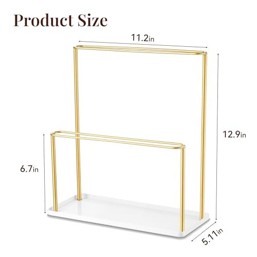 Josmimic Sunglasses Organizer Glasses Holder Stand with Tray, Eye Glasses Display, 2 Tier Sunglass Storage Rack for Multiple Glasses, for Desk, Nightstand, Dresser, Vanity, Metal, Gold - Image 4