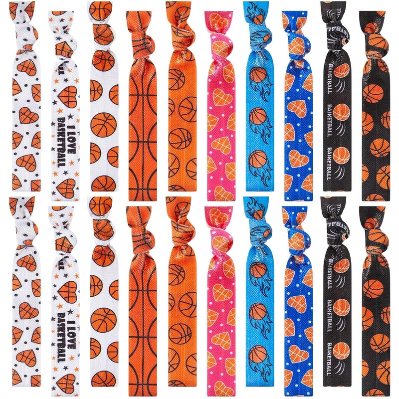 Hanaive 20 Pcs Basketball Hair Ties Girls Basketball Gifts Elastic Ponytail Holders No Crease Ribbon Hair Bands for Women Player and Coaches 10 Styles
