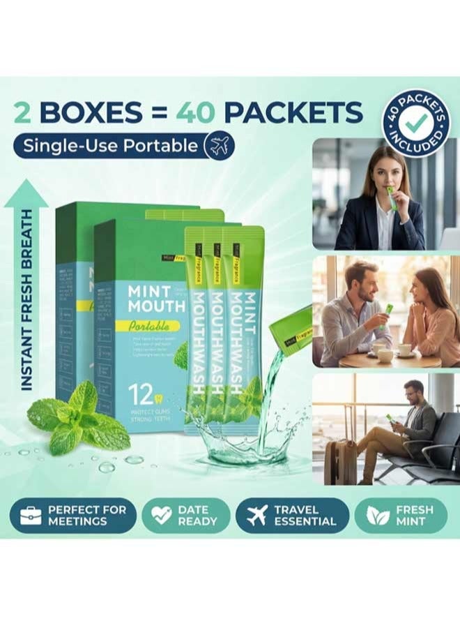 SADOER Travel Mouthwash, Portable Disposable Refreshing Mouthwash and Freshener Mint, 2 Boxes (40 Packets in Total) of Single-Use Packets for On-the-Go Oral Care, Removes Food Residue & Odor, Freshens Breath - Image 2