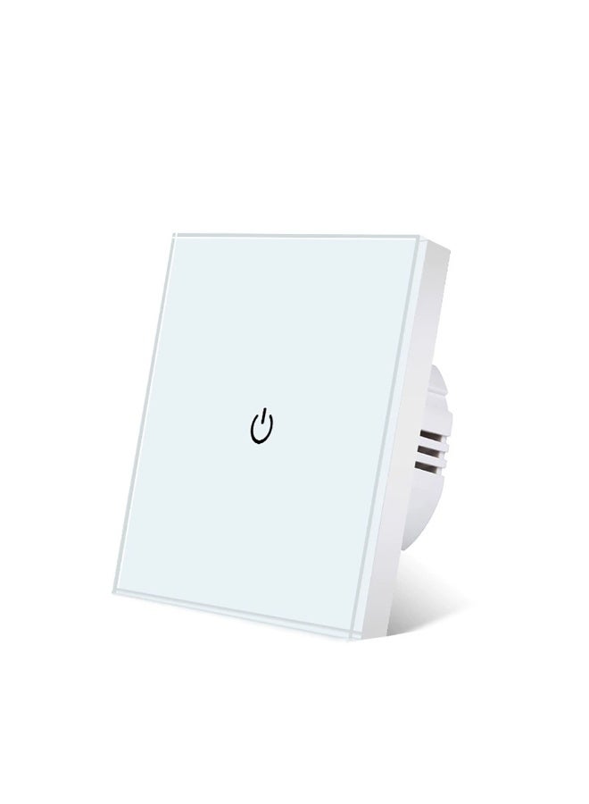 UBARO  86 Type Tempered Glass Smart Touch Wall Switch, Single Live Wire Embedded Flush Mount 1 Gang White Panel White Shell - Image 1