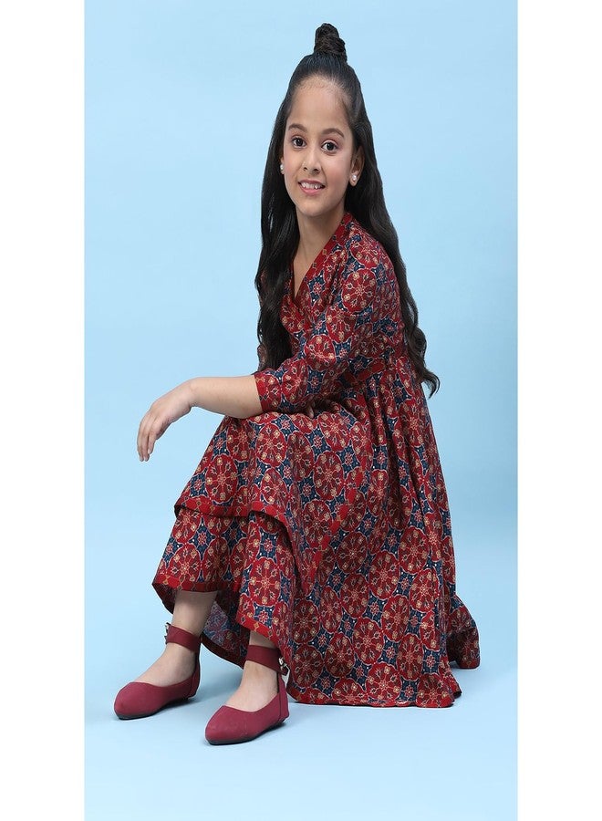 BIBA Girl Printed Front Open Kid(KW4883_Maroon_9) - Image 4