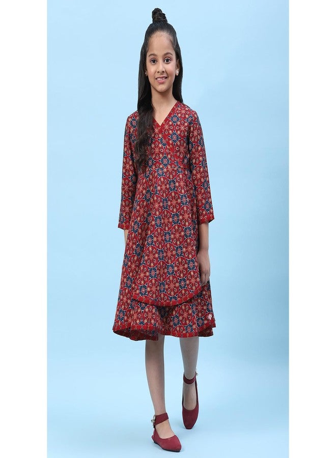 BIBA Girl Printed Front Open Kid(KW4883_Maroon_9) - Image 3