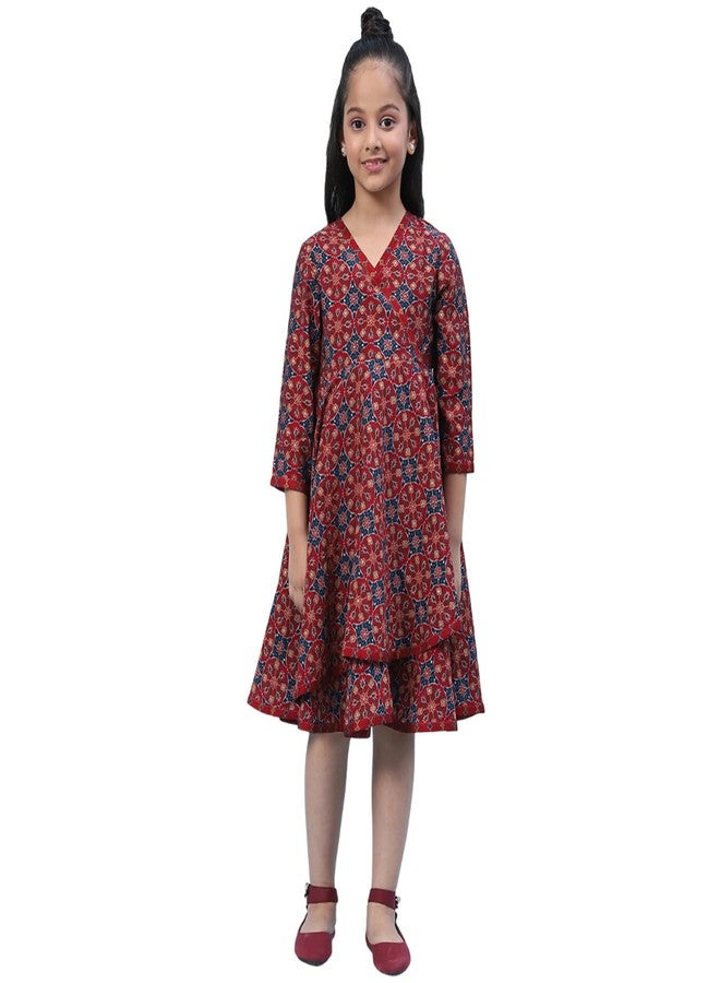 BIBA Girl Printed Front Open Kid(KW4883_Maroon_9) - Image 1