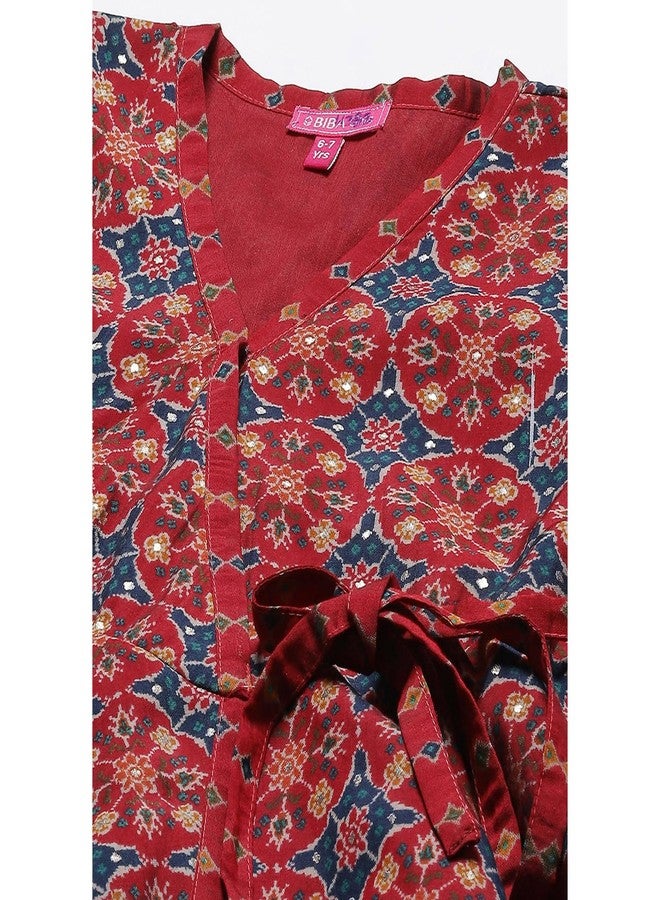 BIBA Girl Printed Front Open Kid(KW4883_Maroon_9) - Image 2