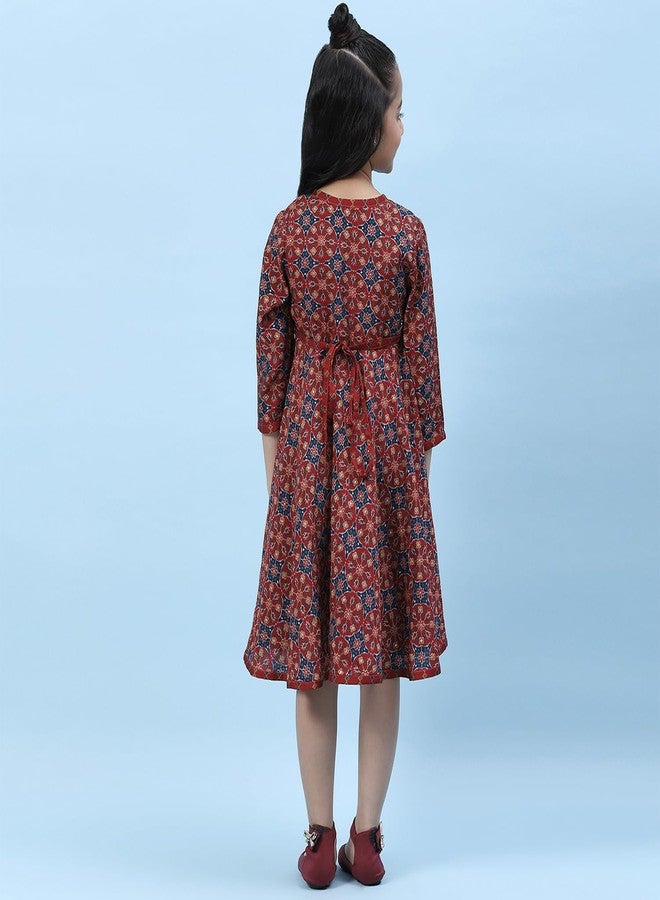 BIBA Girl Printed Front Open Kid(KW4883_Maroon_9) - Image 5