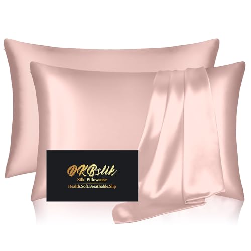 DKBslik Silk Pillow Cases 2 Pack, Mulberry Silk Pillowcases Standard Set of 2, Smooth, Anti Acne, Beauty Sleep, Both Sides Natural Silk Satin Pillow Cases for Women 2 Pack with Zipper for Gift, Coral - Image 1