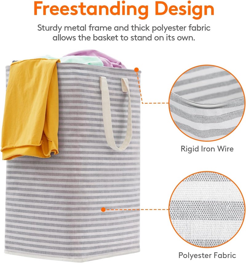 Lifewit 80L Freestanding Laundry Hamper, Collapsible Waterproof Large Laundry Basket with Easy Carry Extended Handles for Clothes, Towels, Toys, Grey, 3 Packs - Image 2