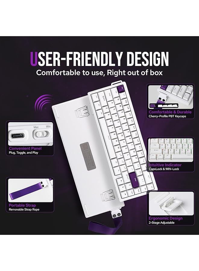 EPOMAKER He68 Wired Magnetic Gaming Keyboard 8K Polling Rate 0.125Ms Latency Rgb Backlight Gasket Mount Usb A To C Portable For Mac/Pc/Ps/Switch (White) - Image 3