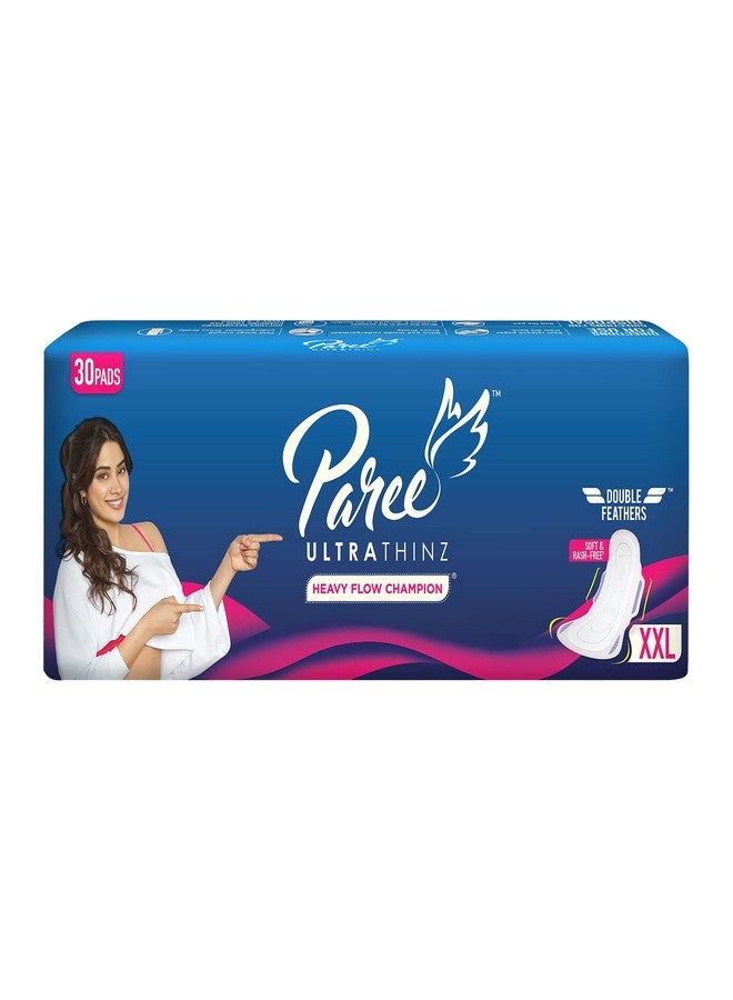 Paree Ultra Thinz Soft & Rash Free Double Feathers XXL Tri-Fold Sanitary Pads, 30 Pads + Paree Pariz Intimate Wash with Apple & Red Berry Extracts (100ml) - Image 2