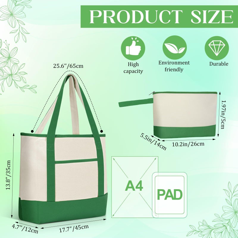 Sanwuta 24 Pcs Canvas Tote Bags Bulk with Outer Pocket and Makeup Pouch 18'' Reusable Grocery Bags with Handles for Women Beach DIY (Blue-green Tones) - Image 2