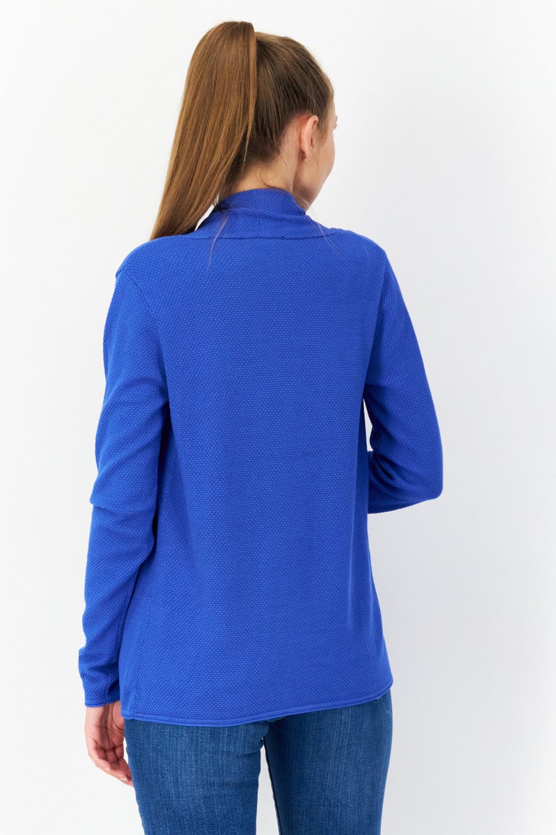 Zero Women Long Sleeve Textured Cardigan, Blue - Image 3