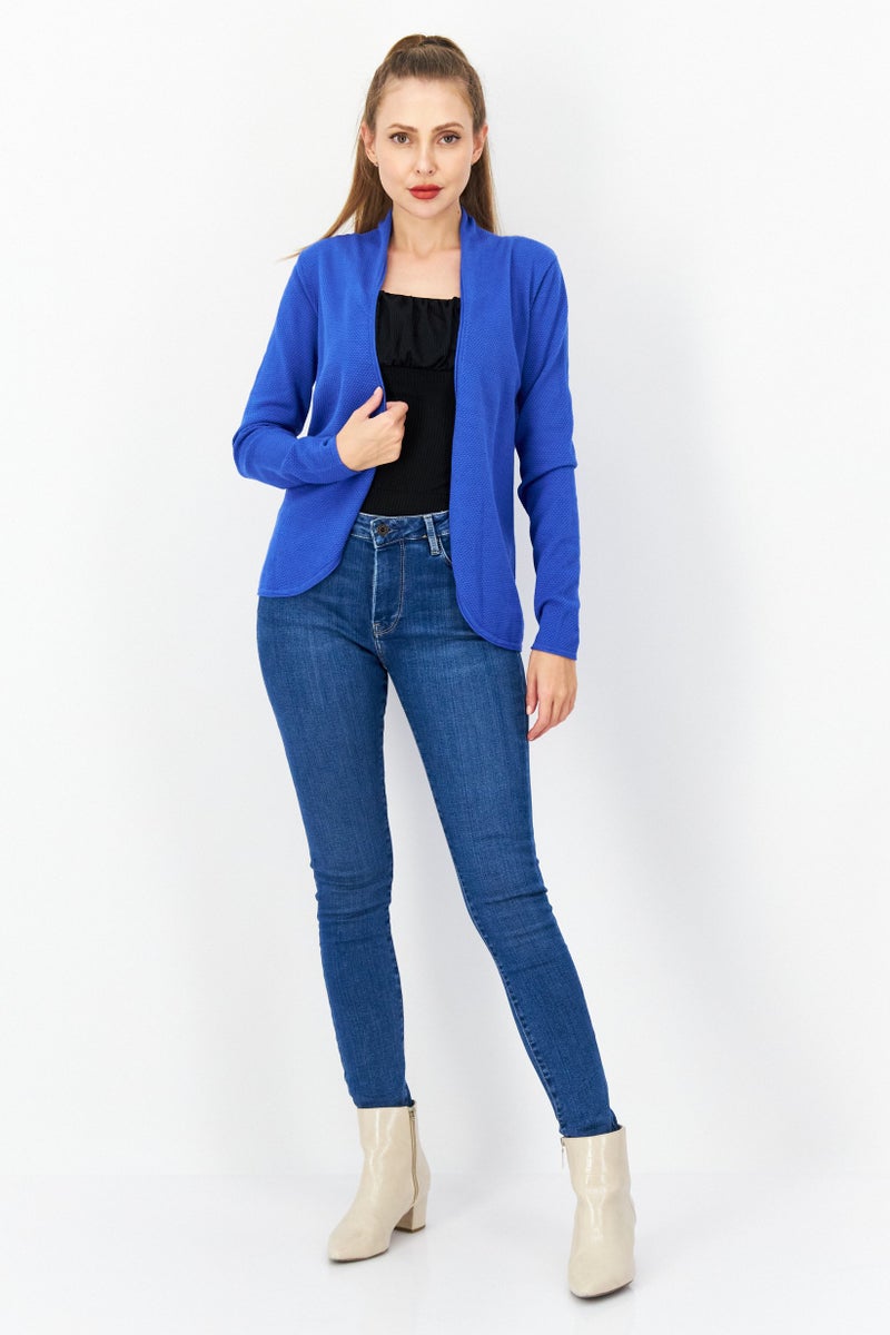 Zero Women Long Sleeve Textured Cardigan, Blue - Image 4