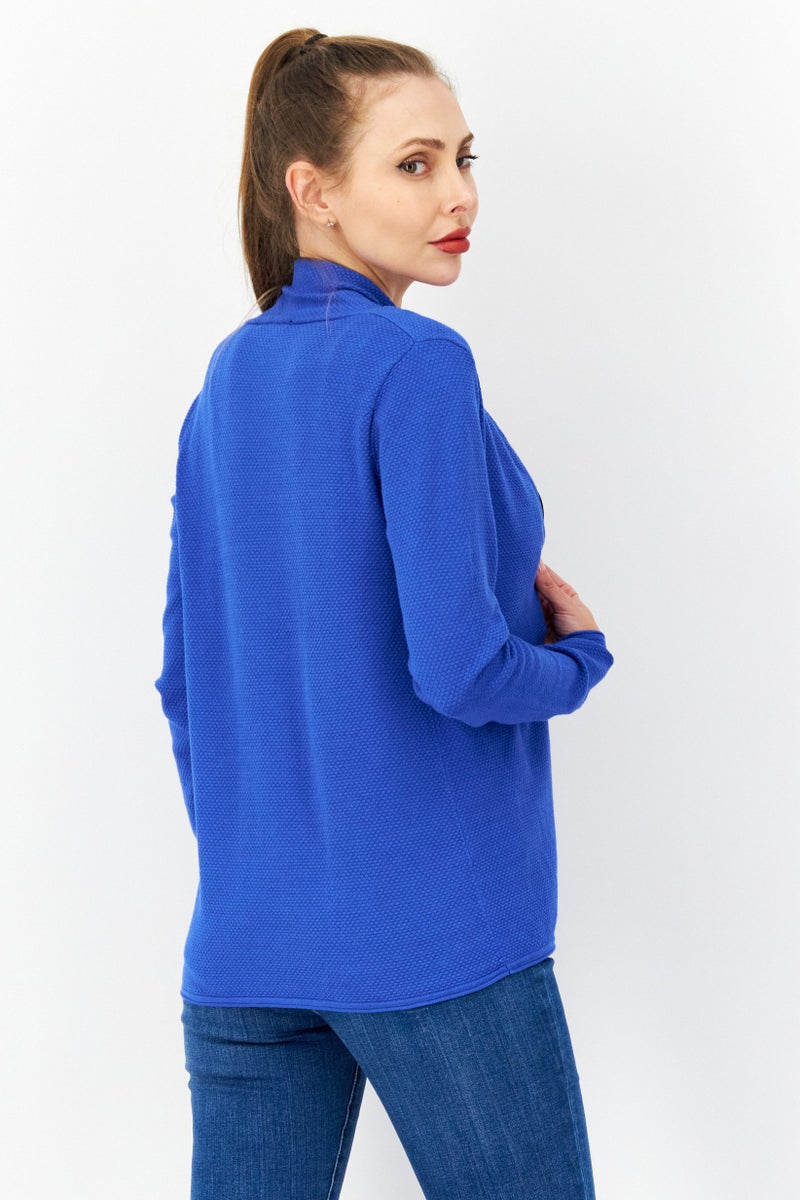 Zero Women Long Sleeve Textured Cardigan, Blue - Image 2