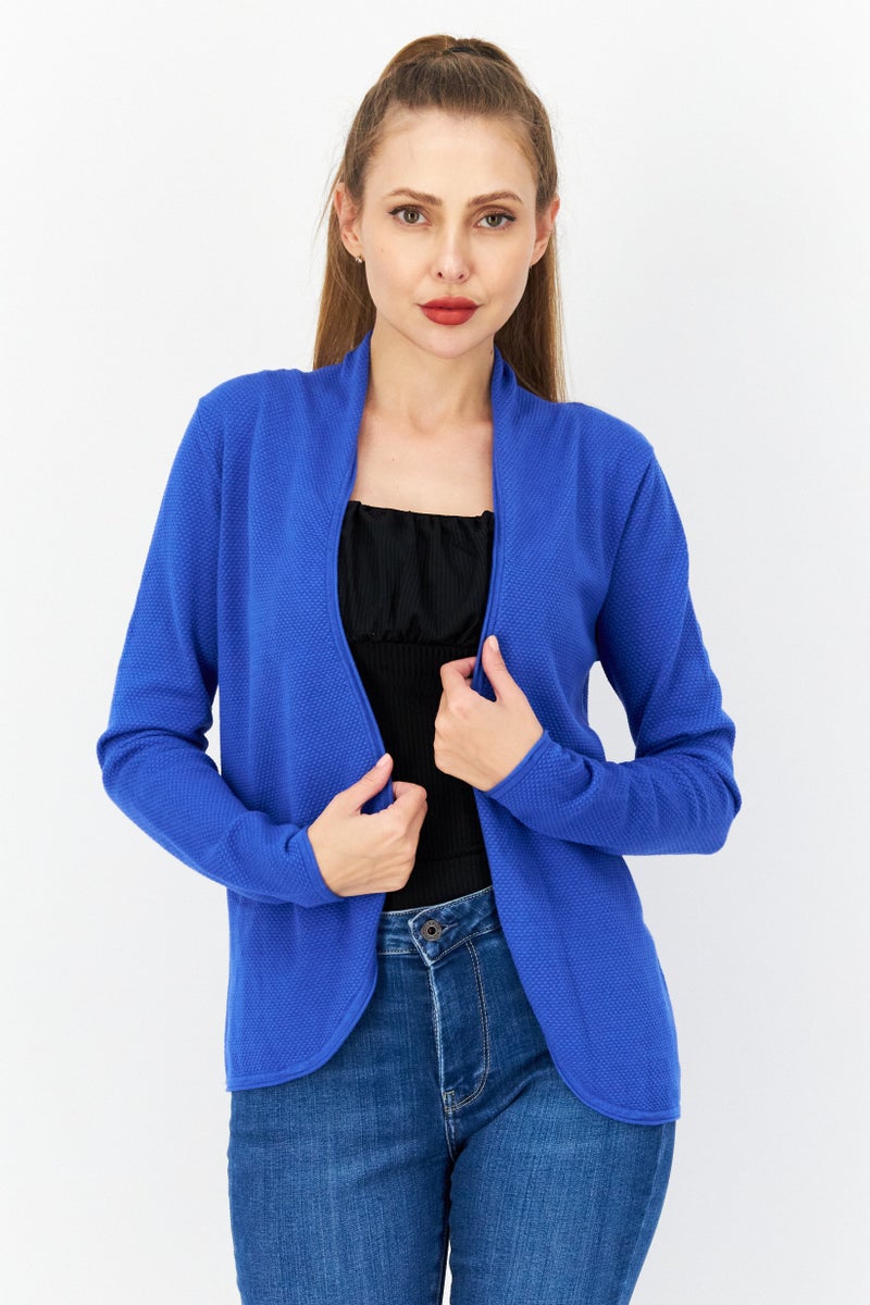 Zero Women Long Sleeve Textured Cardigan, Blue - Image 1