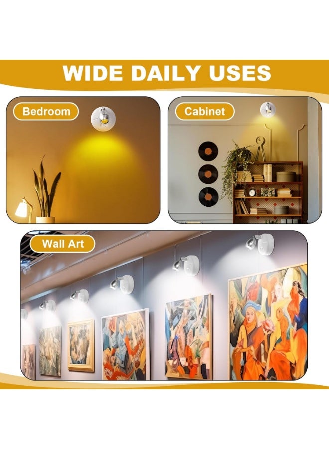 YelaJoy 2Pcs Wireless LED Spotlight, 13 Lighting Colors, Rotatable Timer Uplight Mini Accent Lights, Battery Operated Lights with Remote Control, Dimmable Mini Accent Lighting for Picture Closet Artwork (White) - Image 2
