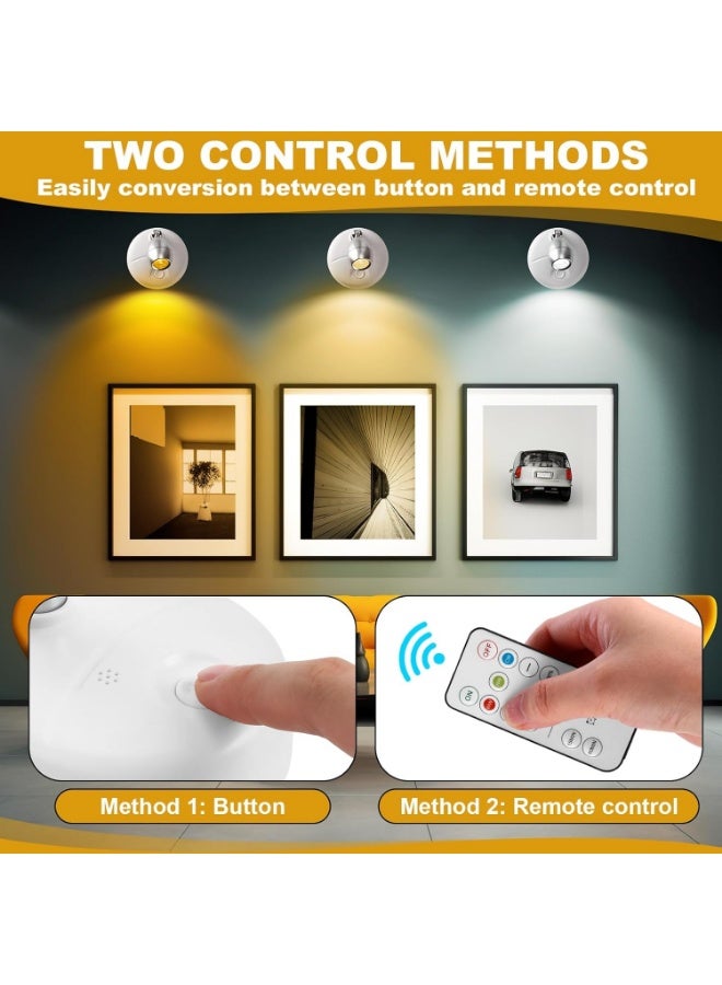 YelaJoy 2Pcs Wireless LED Spotlight, 13 Lighting Colors, Rotatable Timer Uplight Mini Accent Lights, Battery Operated Lights with Remote Control, Dimmable Mini Accent Lighting for Picture Closet Artwork (White) - Image 4